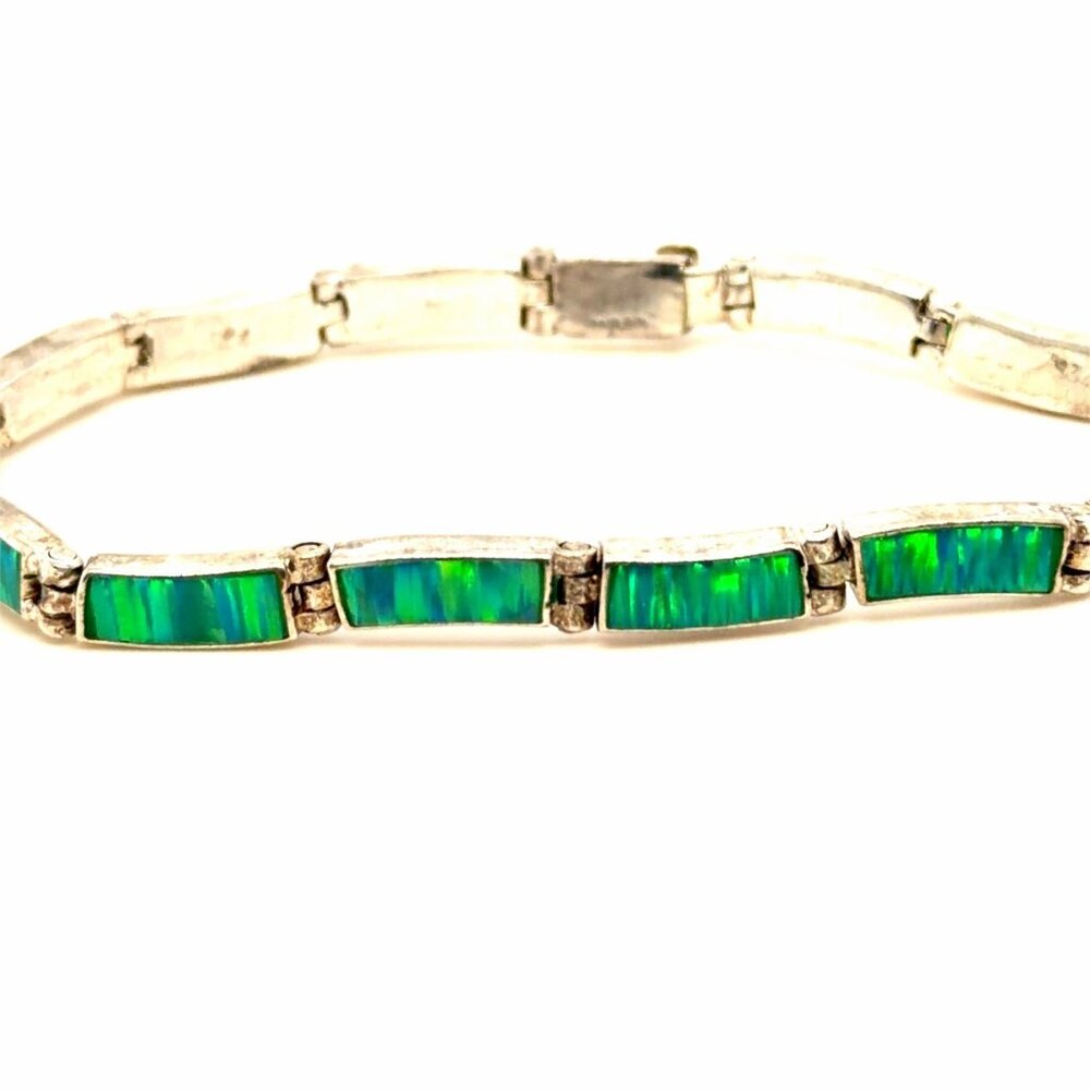 Sterling Silver 925 Synthetic Opal Bracelet - Picture 2 of 11